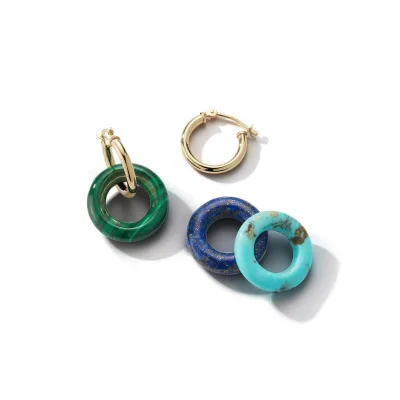 925 Sterling Silver Copy of Turquoise Malachite Lapis Lazuli Donut Hoops