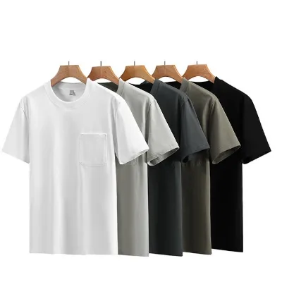 OEM Customized Logo Embroidery 230G Heavyweight Cotton Double Yarn Pocket Design Men Loose Fit Casual Solid Short Sleeve T Shirt