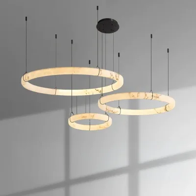 MEEROSEE Spanish Imitation Travertine Chandelier French Light and Luxurious Villa Duplex Lamp, High-end Round Ring Lamp MD88157