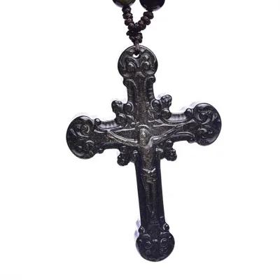 Wholesale Natural Quartz Crystal Pendants Golden Obsidian Crucifix Crystal Necklace Pendant