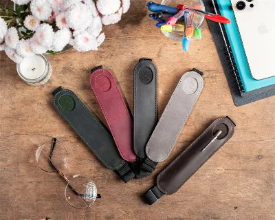 Travel-friendly  Leather Pen Case with Elastic Band Stationery Pencil Case Bag