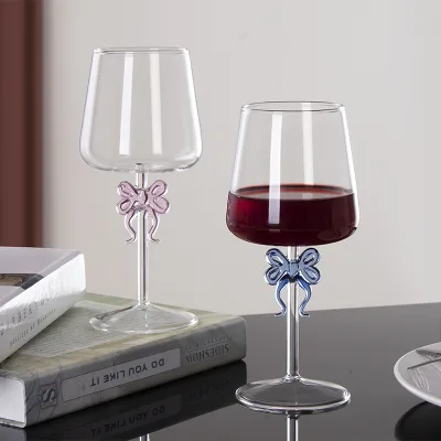 Modern 420ml Red Wine Goblet Handmade Crystal Bow Glass with Long Stem for Cocktails and Drinkware Custom Logo
