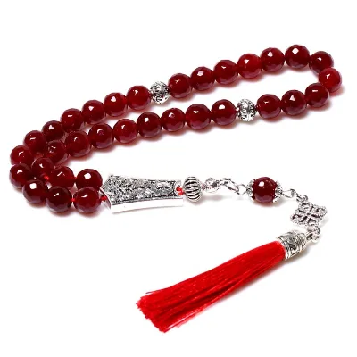 High Quality Natural Red Stone 8MM Thread Tassel Muslim Prayer Beads 33