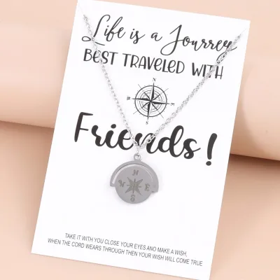 Retro Silver Color Compass Necklace Men Women Antique Stainless Steel Norse Rune Pendant Vegvisir Homme Icelandic Jewelry