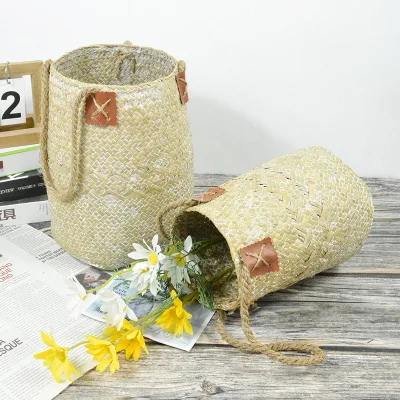 Multifunctional Colorful Seagrass Flower Pot Organizer Sustainable Storage Basket for Kitchen Food Laundry Use