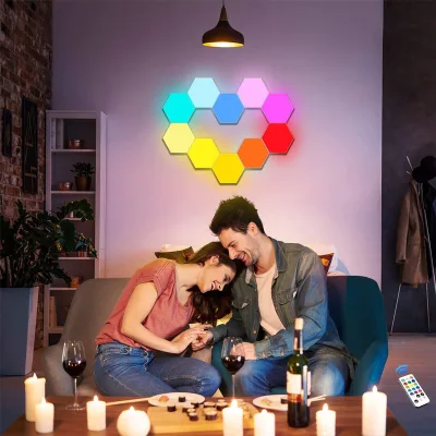 Kitchen Acrylic Atmosphere Light Smart Wifi Acoustic Sound Pickup Hexagonal Honeycomb Quantum Light DIY Splicing RGB Light