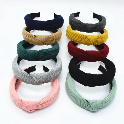 DOWELL Wholesale Fabric Knitted Cross Solid Color Girls Knit Hairband Headband