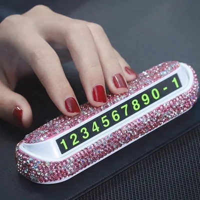 Diamond Rhinestones Crystal Hideable Temporary Car Parking Card Interior Accessories-Phone Number Car Plate Telephone Number