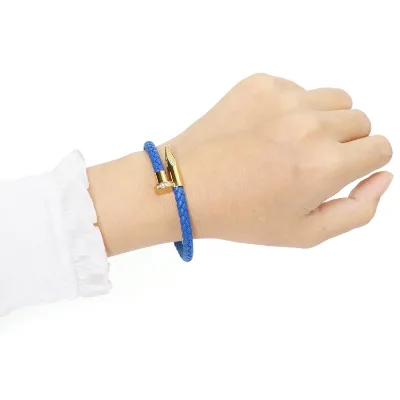 Luxury Women Leather Bracelet Multi Colors Crystal Zircon Nail Clasp Charms Bracelet Nail Bracelet Unisex