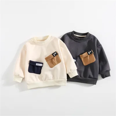 Hot Sale New Children Customizable Hoodies Baby Boy Long-sleeved Thin Fleece Top Kids Pullover Pocket Sweatshirt