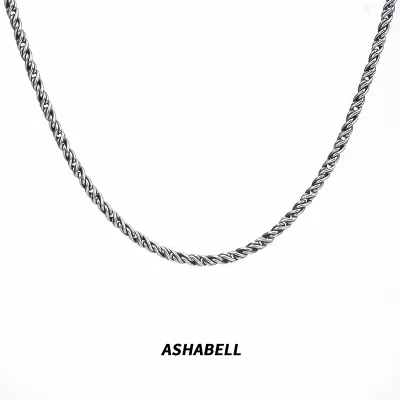 New Product Craft Accessories Decoration American Hip Hop Style Necklace 2mm Width Retro Plain Chain Twist Chain 925 Silver