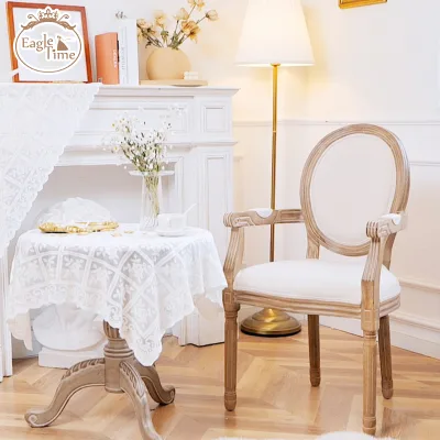 Vintage French Style Round Back Banquet Party Wood Chairs Upholstered Armrest Wooden Chair