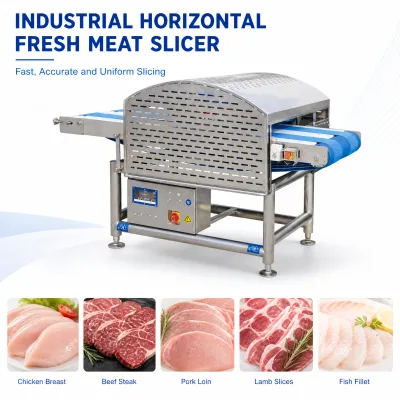 Automatic Meat Slicer Machine Conveyor Type Beef Pork Chicken Slicing Equipment Stainless Steel for Food Factory
