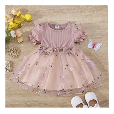 Popular Lace Dress for Baby Girls Floral Pattern Design Elegant Princess Party Skirt & Clothes