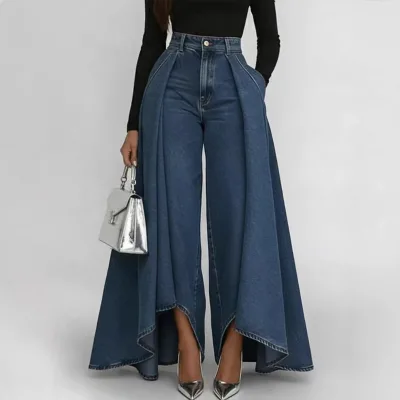 Customized Plus Size Women's Autumn Denim Blue Personalized Boyfriend Style Jeans Women's Wholesale Loose Jeans Women's Pants