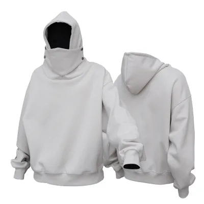 Pullover Balaclava Hoodie for Men 100% Cotton Black White Gray Hoodie Custom Embroidered Silk Screen Balaclava Double Hoodie