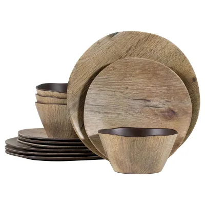 Return to Nature Dishwasher-Safe LFGB Certified Outdoor Dinnerware Set Bamboo Fiber Plastic Includes Bowls Plates for Camping