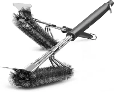 KEYO KY1381 BBQ Grill Scraper Cleaning Brush Stainless Steel Woven Wire Plastic Non-Stick Heat Resistant Long Handle Tool
