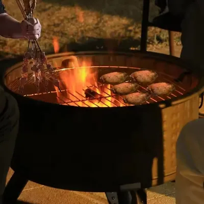 Modern Round Portable Steel and Iron Fire Pit Bowl for Wood Burning Charcoal and Garden Patio Outdoor Heating