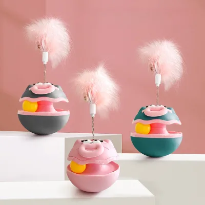 Cat Luxury Eco-Friendly Plastic Cat Toy-Bite Resistant Tumbler Ball with Feather Stick Interactive Pet Toy