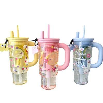 700ml new large capacity straw plastic cup high value female milk tea cup straw cup car cartoon water cup space cup