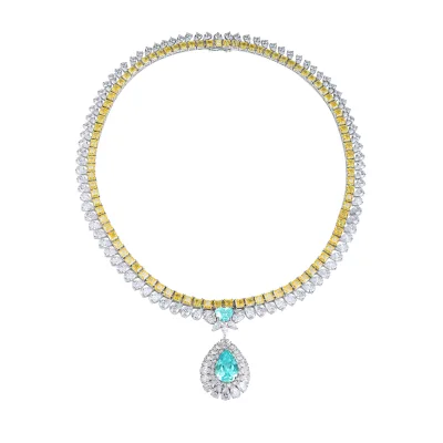 13ct Lab Grown Paraiba Pendant Fine Jewelry Moissanite Jewelry 925 Sterling Silver Necklace Fashion Pendant Necklaces for Women