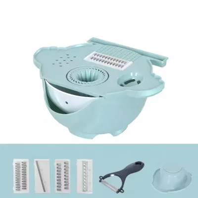 Popular Kitchen Multi Functional Shredder Wet Fruits Drain Basket Blade Cutter Manual 9 in 1 Slicer Vegetable Grater