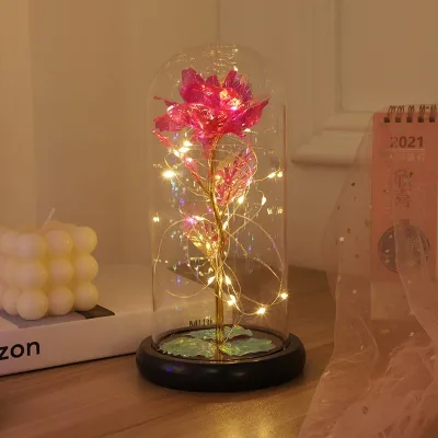 Glass Dome for Weddings and Christmas Packaged in Gift Eternal Rose LED Light Display