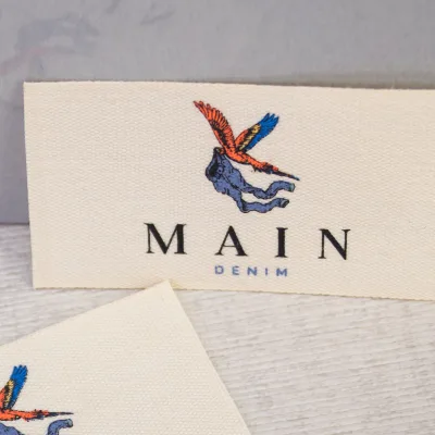 Custom Printed Color Logo Soft Unbleached Cotton Label Organic Cotton Fabric Main Label Brands Labels for Garment Textile
