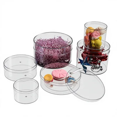 Transparent PS Round Box Plastic Packaging Box for Candies Biscuits and Baking Plastic Box