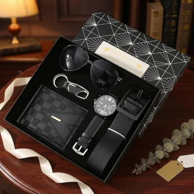 Custom Logo Gift Set for Men's Business: Sunglasses, Belt, Watch, Valentine's Day and Father's Day Gift for Dad