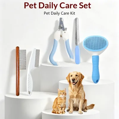 Bestselling Manual Pet Dog Essentials 5-Piece Grooming Set Nail Clippers Detangling Comb Flea Comb Hair Remover for Cleaning