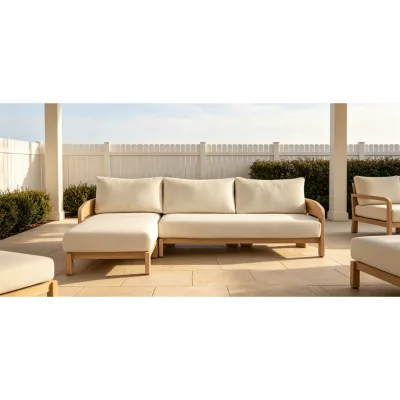 All Weather Teak Wood Outdoor Sectional Sofa Waterproof Garden Corner Sofa with Removable Covers