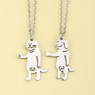 Stainless steel funny like cartoon animal necklace personality hip-hop good friend cat puppy girlfriend pendant