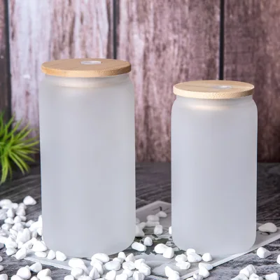 New Arrival Bamboo Lid Straw Blank clear Frosted Sublimation Glass Tumbler