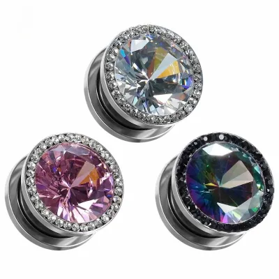 Trendy Ear Expander Stud Earrings Pink Gemstone Center with Halo Setting Ear Piercing Gauge Jewelry for Everyday Party Gifts
