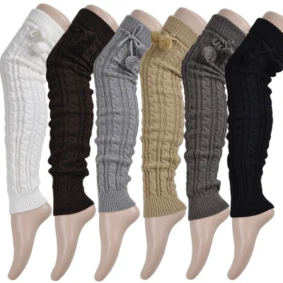 Wholesale Plain Color Custom Over Knee Socks Winter Leg Warmer Knitted Socks Thigh High Leg Warmers