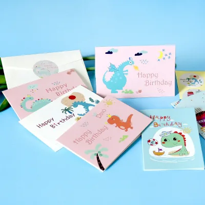 Cute Dinosaur Birthday Paper Greeting Card Happy Birthday Invitation Cards 6 Styles