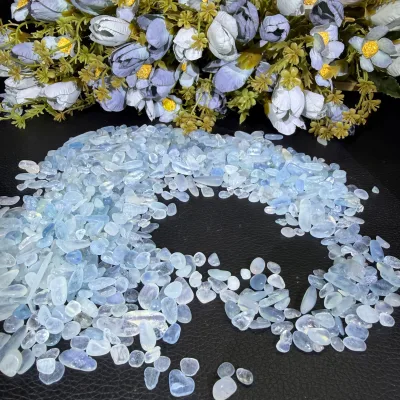 Natural Aquamarine Tumbled Chips Stone Blue Aquamarine Gravel Crushed Crystal Chips for Healing Jewelry Making