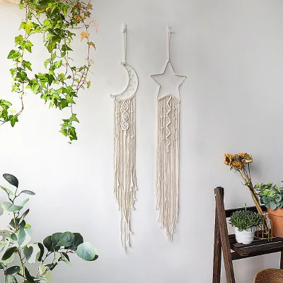 2023 New Fashion Crescent Macrame Moons Weave Macrame Moon Wall Hanging Metal Macrame Moon W1674