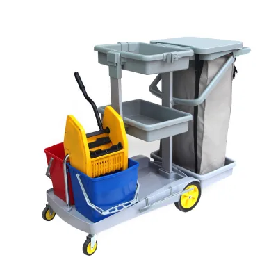 Multipurpose Plastic With Basket With Wringer Janitor Cart for Hospital Housekeeping