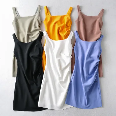 Retro O-Neck Front Pleat Slim Waist Empire Waist A-Line Casual Anti-Static Short Dress