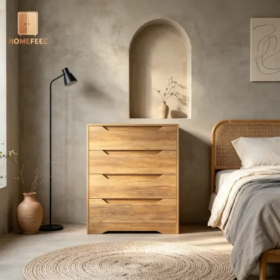 32.3 Inch H 4 Drawers Chest Drawers with Unique Cut Out Handles MDF Wood for Cloakroom Bedroom Living Room Home Office