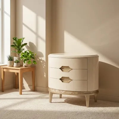Adela 3-Drawer French Country Dresser White Solid Wood Bedside Table with Carved Details Vintage Bedroom Storage Cabinet