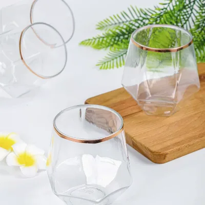 9oz 12oz Gold Rim Reusable PET Plastic Unbreakable Stemless Wine Glass Bar Party Shatterproof Soda Champagne Whisky Cups