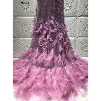 High End French Feather Lace With Full of pink Sequins Pure Handmade pink Tulle Lace Dress Fabric for Wedding