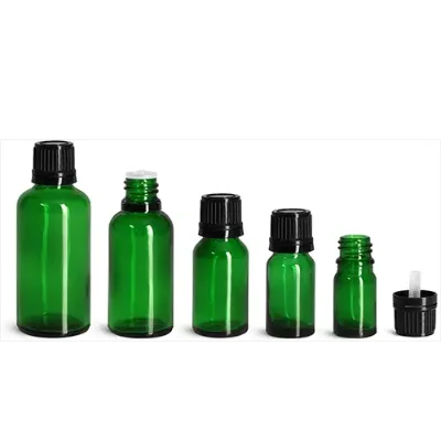Glass dropper 10ml bottle green empty mini glass bottle 10ml essential oil glass bottle with package