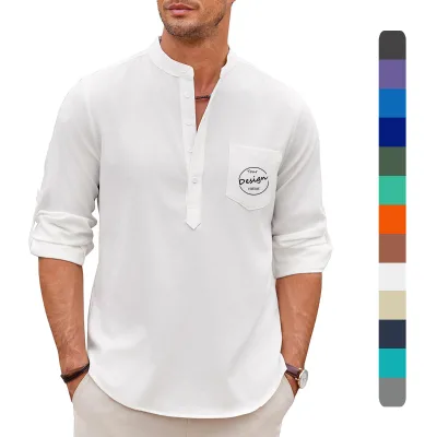 Custom Men's Blank Slim Fit Circular Hem T Shirts Short Sleeve Left Chest Pocket Henley Golf Shirt for Men With Buttons
