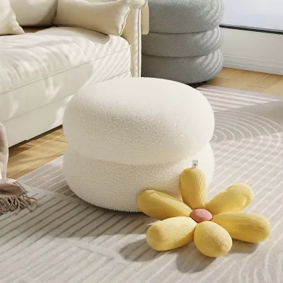 High-Quality Cream-Style Living Room Stool Suitable for Bedrooms Modern-Style Shearling Footstool