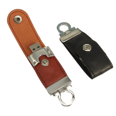 New Leather USB 2.0 Thumb Drive Metal Keyring Fast Speed 3-Year Warranty Customizable Colors Logo Data Retention 10 Years-Bulk